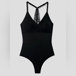 NWT - True & Co - Black V-Neck Racerback Lace Detail Bodysuit - Woman's XL